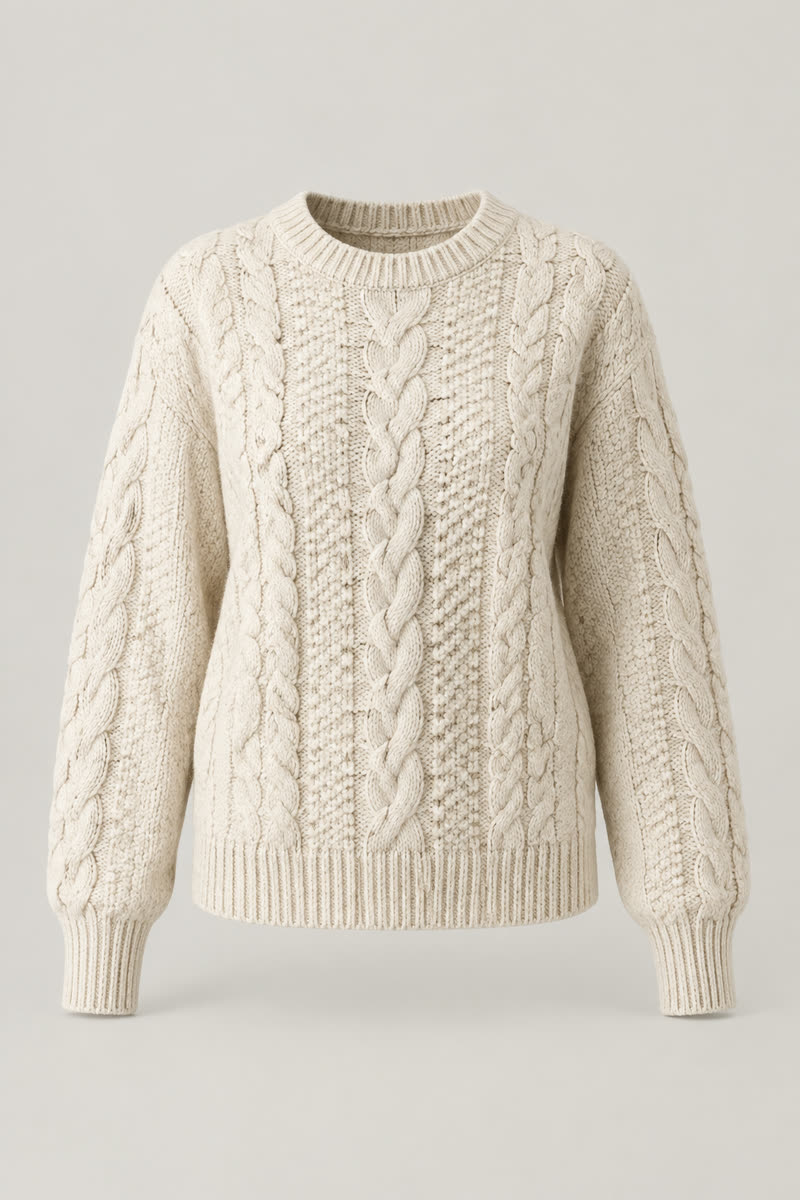 Women's Chunky Cable-Knit Crewneck Sweater