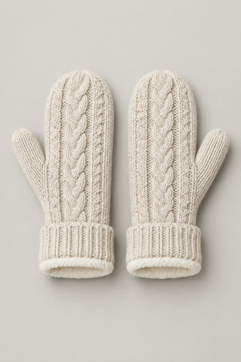 Fleece-Lined Cable Knit Mittens