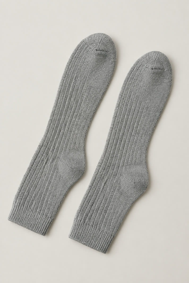 Merino Wool Ribbed Crew Socks - 1